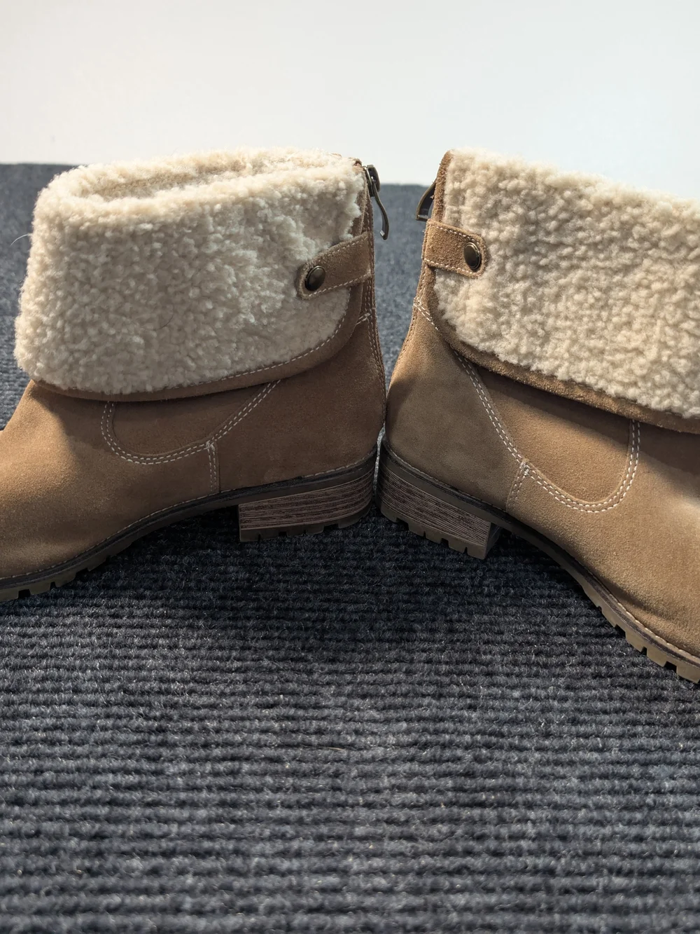 Bjorndal Tan Suede Ankle Boots with Cream Sherpa Cuff